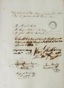 Lista de 21 de setembro de 1823 contendo os nomes dos eleitores da Vila de Melo: Manuel Grillo, J...