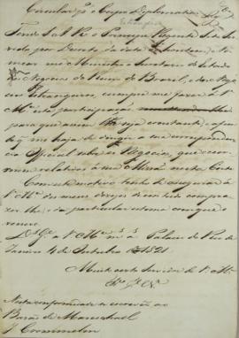 Circular enviada ao corpo diplomático, em 4 de outubro de 1821. Menciona as cópias dos despachos ...