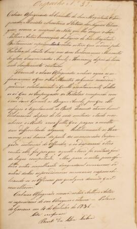 Cópia de despacho expedido pelo Palácio do Governo, com data de 10 de outubro de 1831, acusando r...