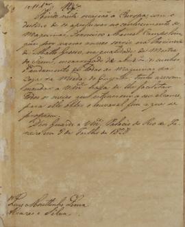 Despacho enviado para Luiz Moutinho Lima Álvares e Silva (1792-1863) em 8 de julho de 1828 sobre ...