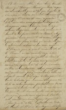 Cópia de carta encaminhada a Francisco Carneiro de Campos (1765 - 1842), informando que Henrique ...