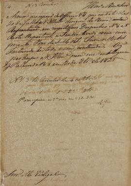 Despacho enviado pelo monsenhor Francisco Corrêa Vidigal (s.d-1838) em 20 de agosto de 1825. Acus...