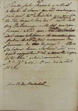 Minuta de correspondência de Wenzel Philipp Leopold (1784-1851), Barão de Mareschal, encaminhada ...