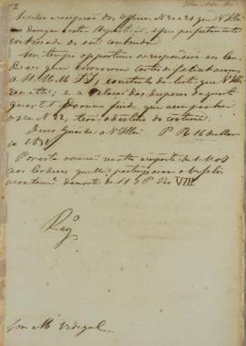 Despacho enviado por Francisco Corrêa Vidigal (s.d-1838) em 16 de março de 1831. O documento fala...