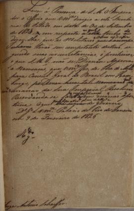 Despacho de Georg Anton von Schaeffer (1779-1835), informando o recebimento do oficio do dia 30 d...