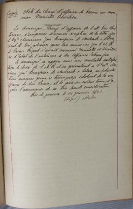 Cópia da nota de 22 janeiro de 1822, de Jean-Baptiste Maler (s.d.), Cônsul-geral da França no Bra...