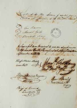 Lista de 21 de setembro de 1823 contendo os nomes dos eleitores da Vila de Melo: Jose Ramires, Ma...