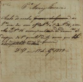 Despacho enviado ao Francisco Muniz Tavares (1793-1876) em 17 de agosto de 1829 confirmando o rec...