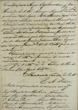 Circular enviada por Pedro Álvares Diniz (s.d.) para o corpo diplomático, em 8 de agosto de 1821....