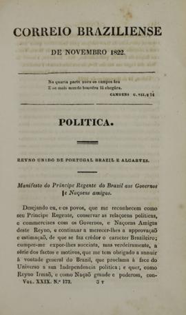 Artigo do periódico Correio Braziliense, publicado em 1822,  Sob o título “Constituição do Brasil...