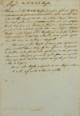 Minuta de 24 de setembro de 1830, endereçada a William Henry DeCourcy Wright, cônsul dos Estados ...