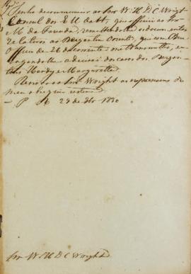 Minuta de 29 de novembro de 1830, endereçada a William Henry DeCourcy Wright, cônsul dos Estados ...