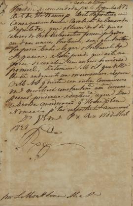 Despacho enviado por Luiz Moutinho Lima Alvares e Silva (1792-1863) em 18 de abril de 1828 faz re...