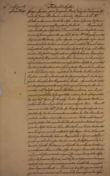 Cópia de depoimento datado de 9 de outubro de 1820, de autoria de José Joaquim de Castro, referente aos produtos fretados e ao trajeto realizado pelo navio Nossa Senhora da Conceição.