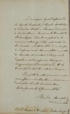 Oficio enviado por Wenzel Philipp Leopold (1784-1851), Barão de Mareschal, a Antônio Luiz Pereira...
