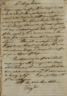 Despacho enviado para Francisco Muniz Tavares (1793-1876) em 21 de março de 1829 contendo a Resol...