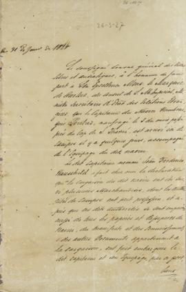 Nota a João Severiano Maciel da Costa (1769-1833), Marques de Queluz, informando a saída do navio...