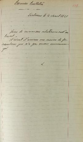 Despacho enviado em 4 de abril de 1821, comunicando que nada de novo ocorre no Brasil e que está ...