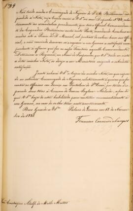 Cópia de despacho enviado por Francisco Carneiro de Campos (1765-1842), para Eustaquio Adolfo de ...