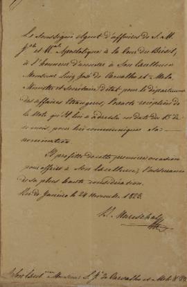 Oficio enviado por Wenzel Philipp Leopold (1784-1851), Barão de Mareschal, a Luís José de Carvalh...