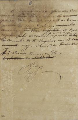 Circular enviada por Pereira Vianna de Lima em 19 de junho de 1826, comunicando sobre o desempenh...