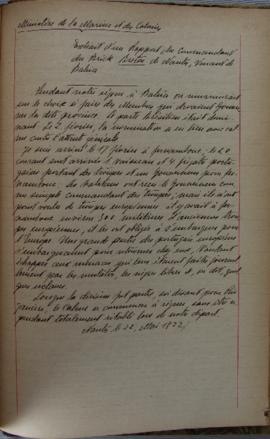 Carta de 22 de maio de 1822, de Ministério da Marinha e dos Negócios da Colônia, mensagem extraíd...