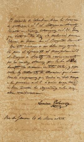 Despacho de Leandro Palácios (1782-1836) ao Marquês de Aracaty (s.d.-1838), em 29 de fevereiro de...