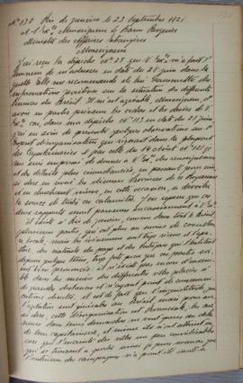 Despacho de 23 de setembro de 1821, de Jean-Baptiste Maler (s.d.), Cônsul-geral da França no Bras...