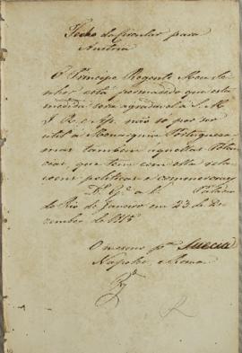 Circular enviada para Áustria, em 23 de dezembro de 1815. O documento diz que o Príncipe Regente ...