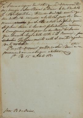 Minuta enviada ao Barão de Daiser, em 15 de novembro de 1830, informando o recebimento de notas e...