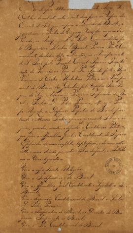 Documento de 25 de outubro de 1822 contendo a aclamação de D. Pedro I como Imperador do Brasil pe...