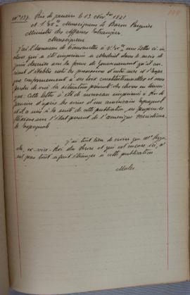 Despacho nº 139, de 13 de novembro de 1821, de Jean-Baptiste Maler (s.d.), Cônsul-geral da França...