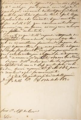 Despacho original enviado para Pedro Affonso M. de Carvalho, com data de 17 de dezembro de 1830, ...
