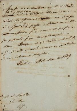 Minuta de correspondência encaminhada a Steen Andersen Bille (1751-1833) em relação ao oficio enc...