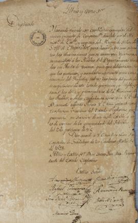 Ofício de 20 de março de 1824, enviado a Lucas José Obes (1782-1838) pelos integrantes do cabildo...