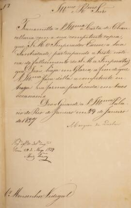 Despacho original enviado por João Severiano Maciel da Costa (1769-1833), Marquês de Queluz, ao M...