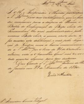 Despacho original enviado por João Inácio da Cunha (1781-1834), Visconde de Alcântara, para o Mon...