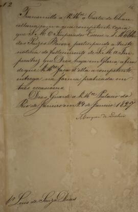 Cópia de despacho n.2 enviado por João Severiano Maciel da Costa (1769-1833), Marquês de Queluz, ...
