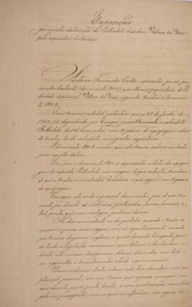 Relatório original escrito por José Feliciano de Castilho Barreto e Noronha (1810 - 1879), com data de 3 de março de 1860, contendo listagem de documentos e descrição da viagem do palhabote Velha de Diu até sua apreensão pela Marinha Inglesa.