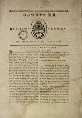 Artigo de Jornal da Gazeta de Buenos Aires de 8 de abril de 1818 contendo uma transcrição da decl...