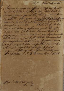 Despacho enviado pelo Monsenhor Francisco Corrêa Vidigal (s.d-1838) em 12 de março de 1828 sobre ...