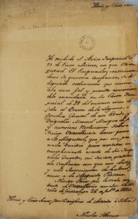 Ofício de 26 de fevereiro de 1823, enviada por Nicolás Herrera (1744-1833) a José Bonifácio de An...