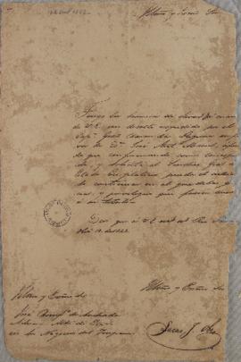 Ofício escrito por Lucas José Obes (1782-1838) para José Bonifácio de Andrada e Silva (1763-1838)...