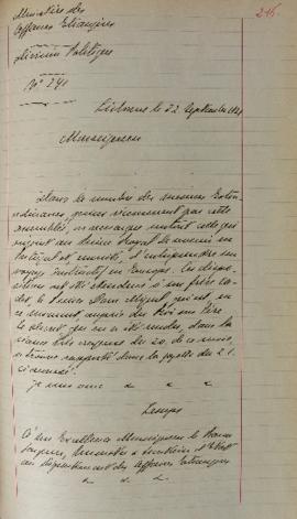 Despacho enviado pelo senhor Lemps ao Barão de Pasquier (1767-1862), em 22 de setembro de 1821, i...