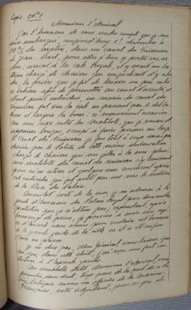 Carta nº 1, de 13 de novembro de 1821, de Perrey, tenente de navio, dirigida ao contra-almirante ...