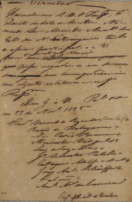 Circular enviada para Visconde de Rezende, Francisco Corrêa Vidigal (s.d-1838), Henry Chamberlain...