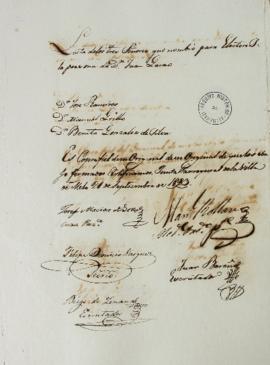 Lista de 21 de setembro de 1823 contendo os nomes dos eleitores da Vila de Melo: José Ramires, Ma...