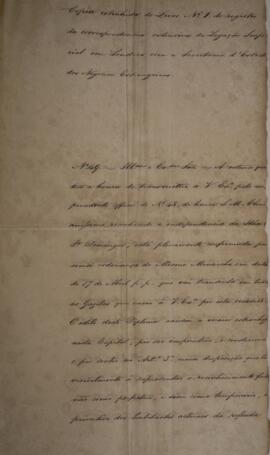 Cópia do ofício enviado por Manuel Rodrigues Gameiro Pessoa (1800-1846), Visconde de Itabaiana, p...