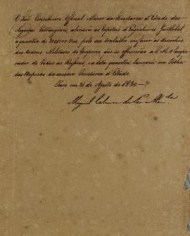 Despacho enviado por Miguel Calmon du Pin e Almeida (1794-1865), em 21 de agosto de 1830,  inform...