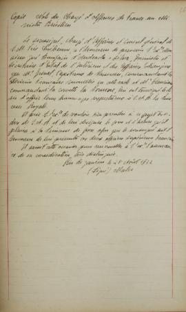 Cópia de despacho de 28 de agosto de 1822, do encarregado de negócios da França, a José Bonifácio...